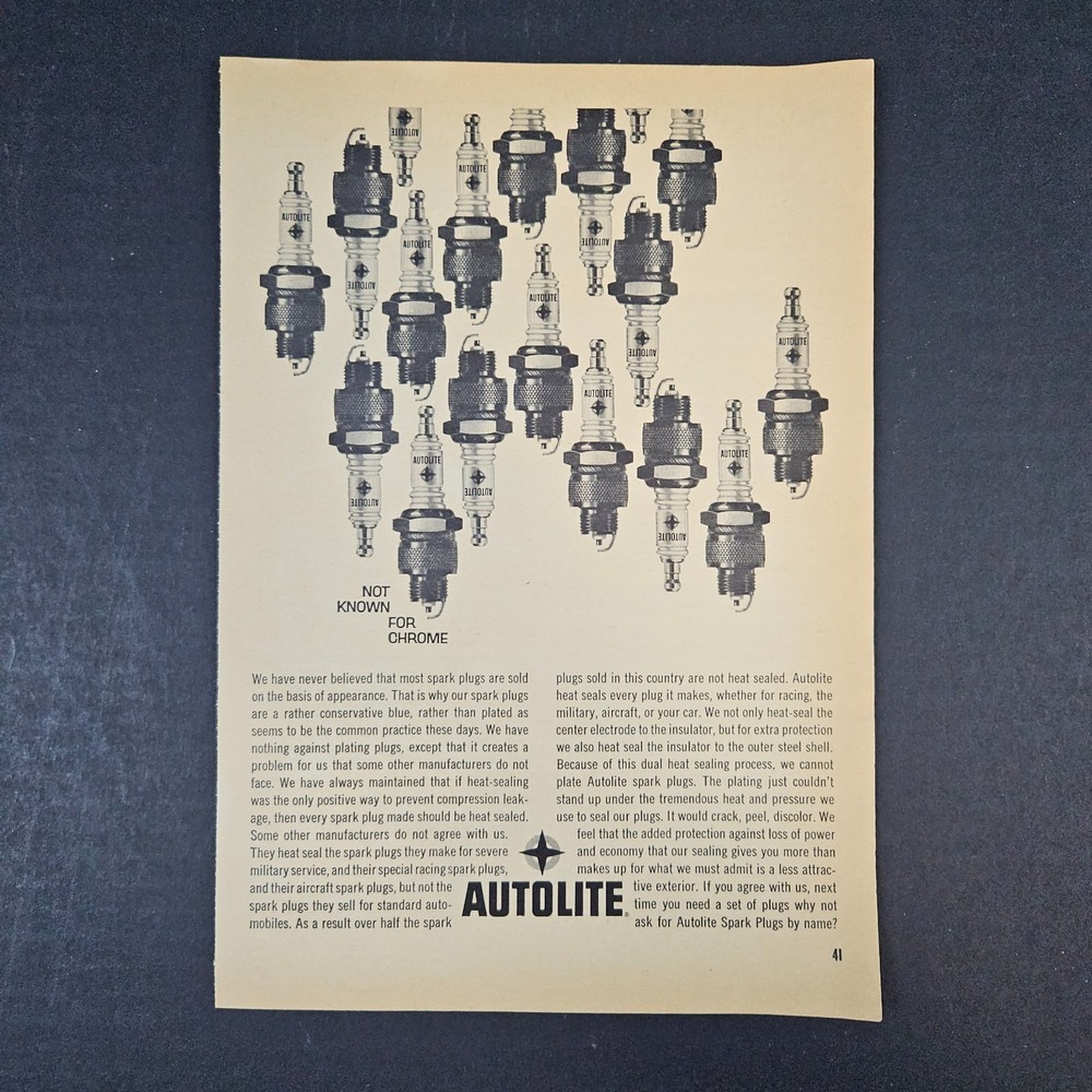 1961 Autolite Heat Sealed‎ Spark Plugs Vintage Print Ad Garage Mancave Shop Bar